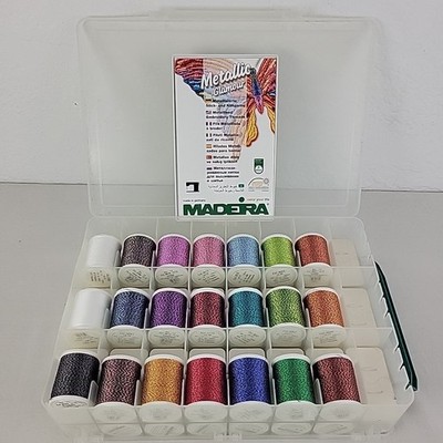 Madeira Rayon Metallic Glamour Embroidery Threads 42 Set Case & Acc UNUSED NEW