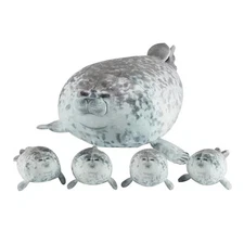 Chubby Blob Seal Pillow Cute Seal Plush with 4 Baby Seal Plushies in Her Tummy