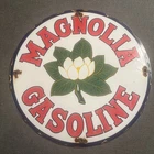 VINTAGE 12” MAGNOLIA GASOLINE PORCELAIN SIGN - Gasoline Oil