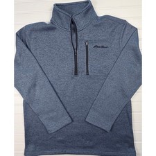Eddie Bauer Pullover Mens Medium Blue 1/4 Zip Fleece Sweater Knit Chest Pocket