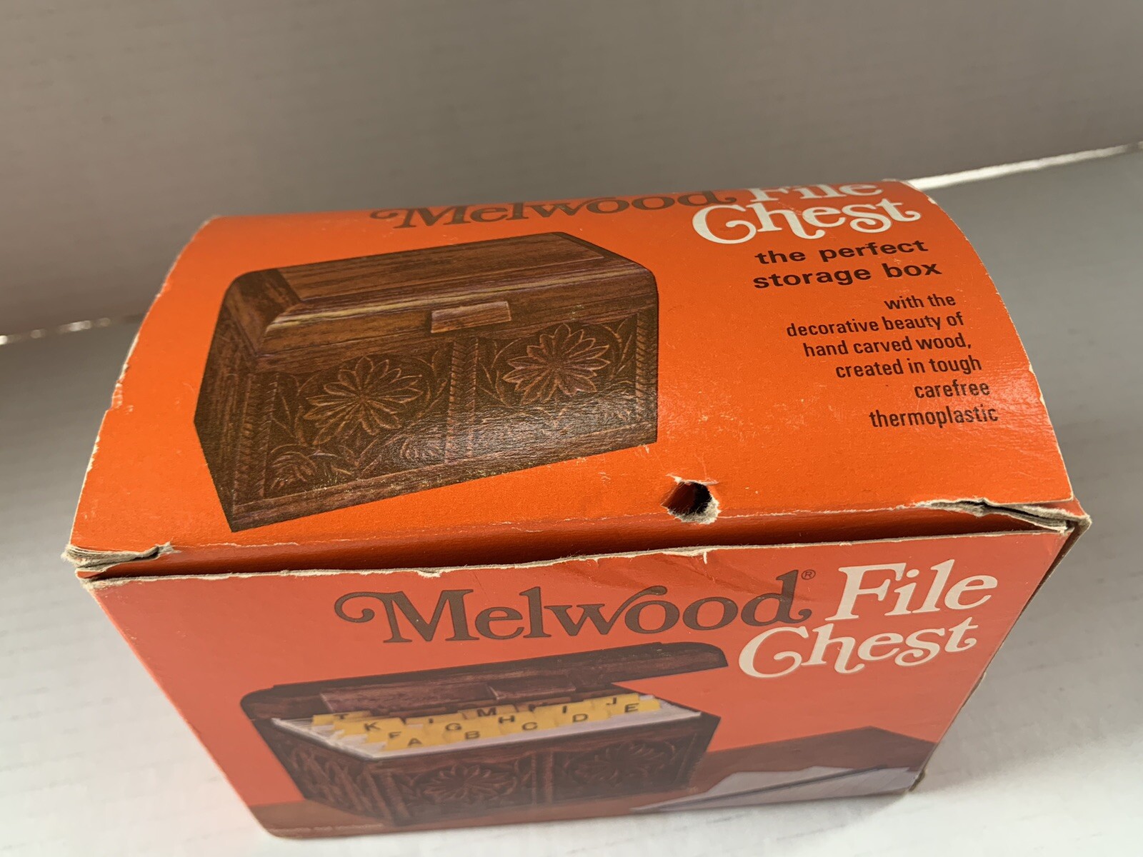 Vintage Lerner Melwood Recipe Card File Box With Recipes Faux Carved