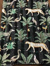 Kantha Quilt King Size Bedspread Blanket With Animal Figures Hand Block Print