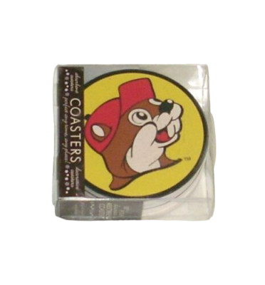 NEW BUC-EES THIRSTYSTONE COASTERS (4) - BUCEES TEXAS CHAINSTORE MASCOT BEAVER