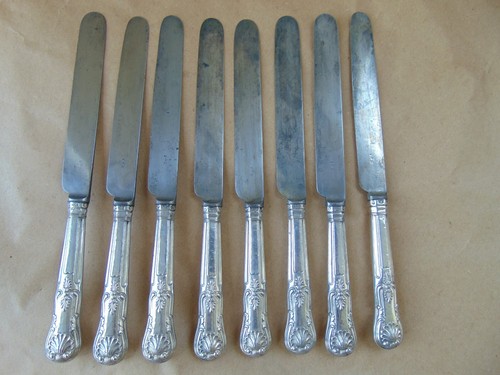 8 VIKTORIANISCHE TISCHMESSER STERLINGSILBER MIT GRIFF KÖNIG 1840 - Bild 14 von 15