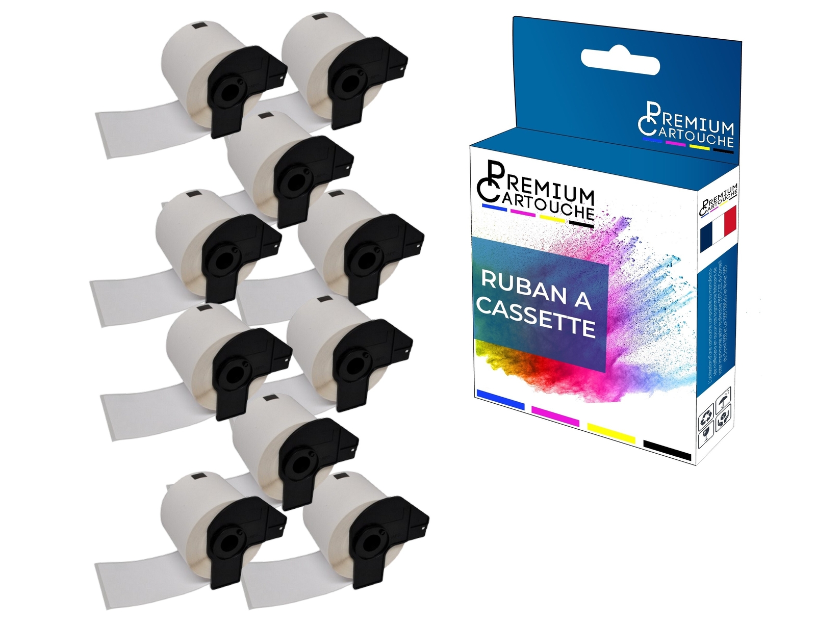 Ruban DK11202 noir sur blanc pour organiser le bureau et expédier les colis pack de 10