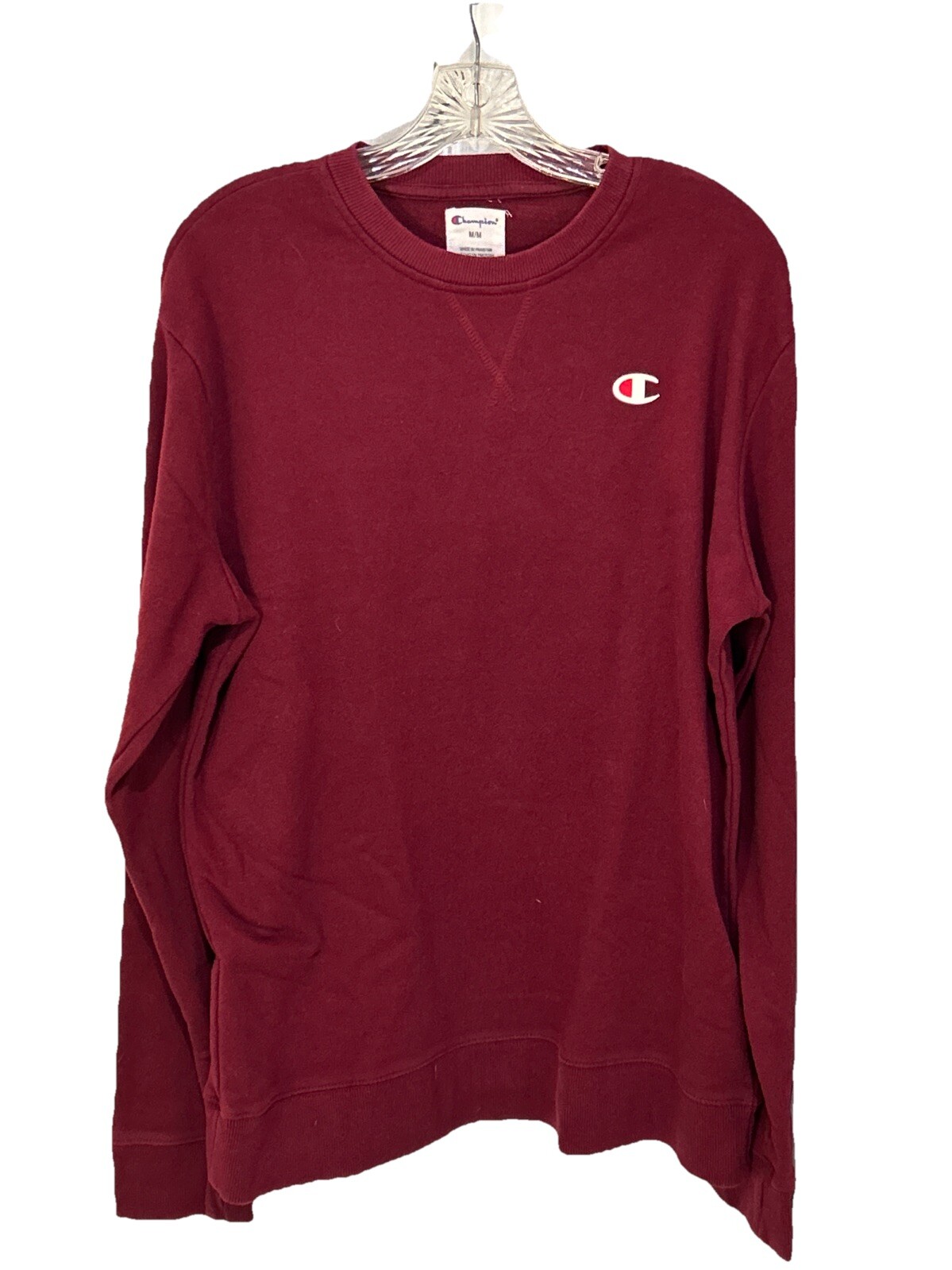 Champion Sweatshirt Mens Large Burgundy Red Crewneck Pullover Cotton Long Sleeve