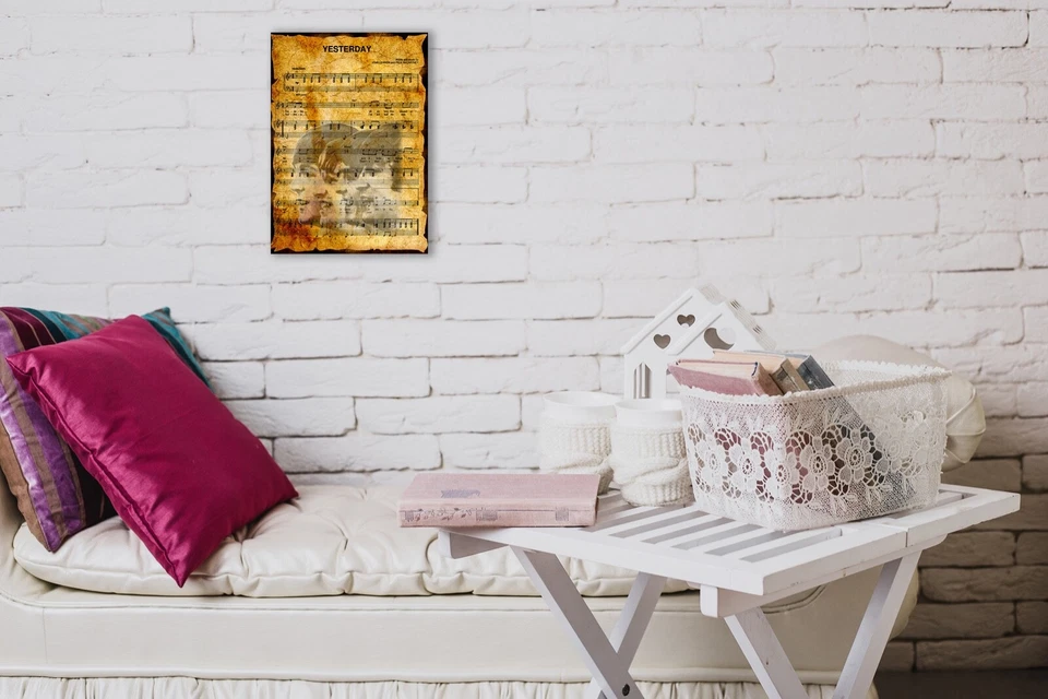 The Beatles Yesterday Sheet Music Art Print on Aged Background, Music Wall Art - Image 2 of 4