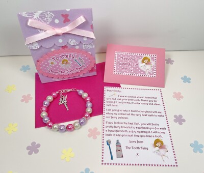 Personalisiertes Geschenktüte Zahnfee Buchstabenarmband, erster Zahn, Zahnfee