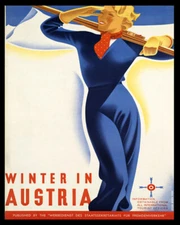 POSTER WINTER IN AUSTRIA SKI SPORT TRAVEL ELEGANT SKIER VINTAGE REPRO FREE S/H