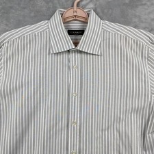 Canali Dress Shirt Mens 17.5 44 Gray White Striped Long Sleeve Button Up
