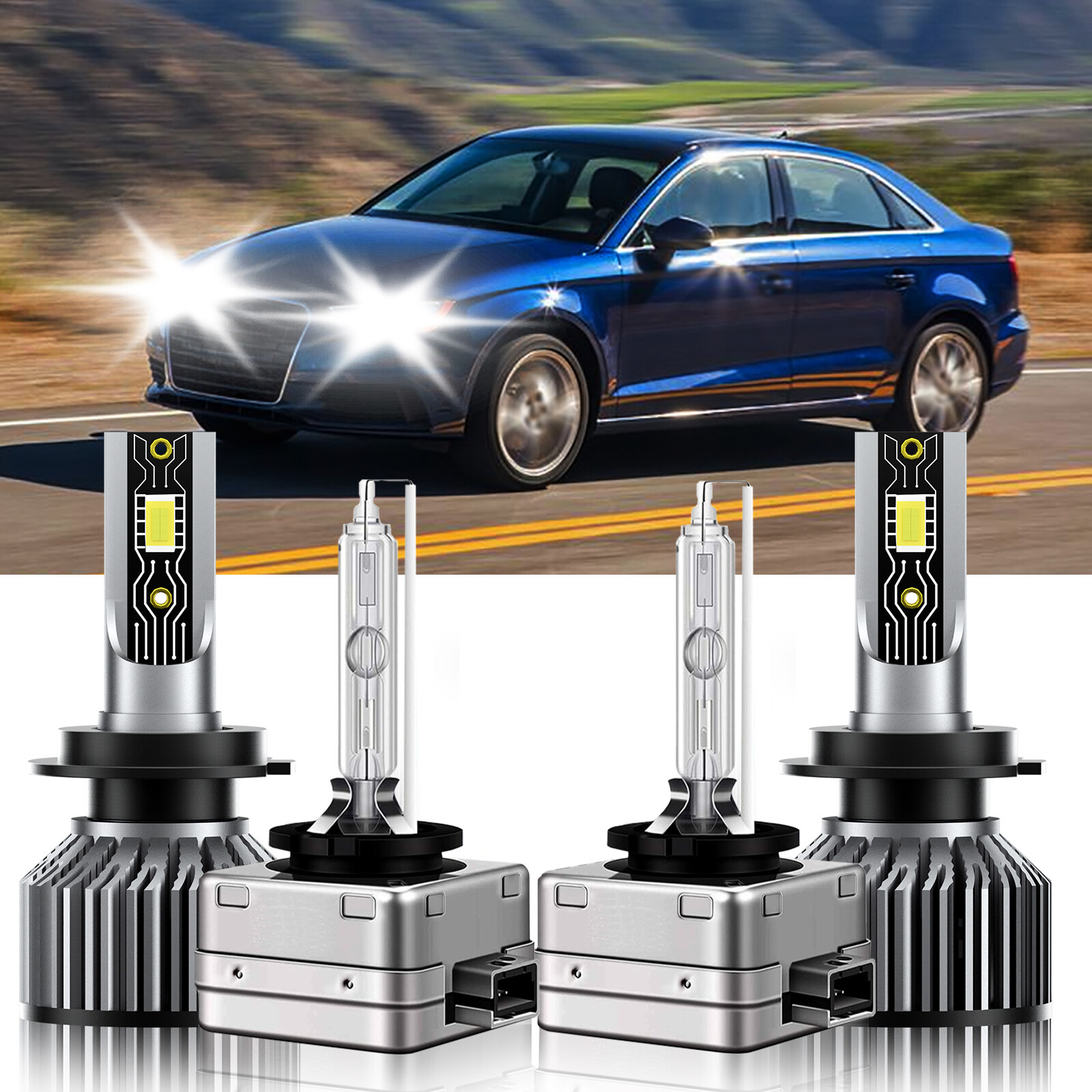 For Audi A3 Quattro 2006-2008 H7 D1S LED HID Headlight Bulbs High Low Beam 6500K