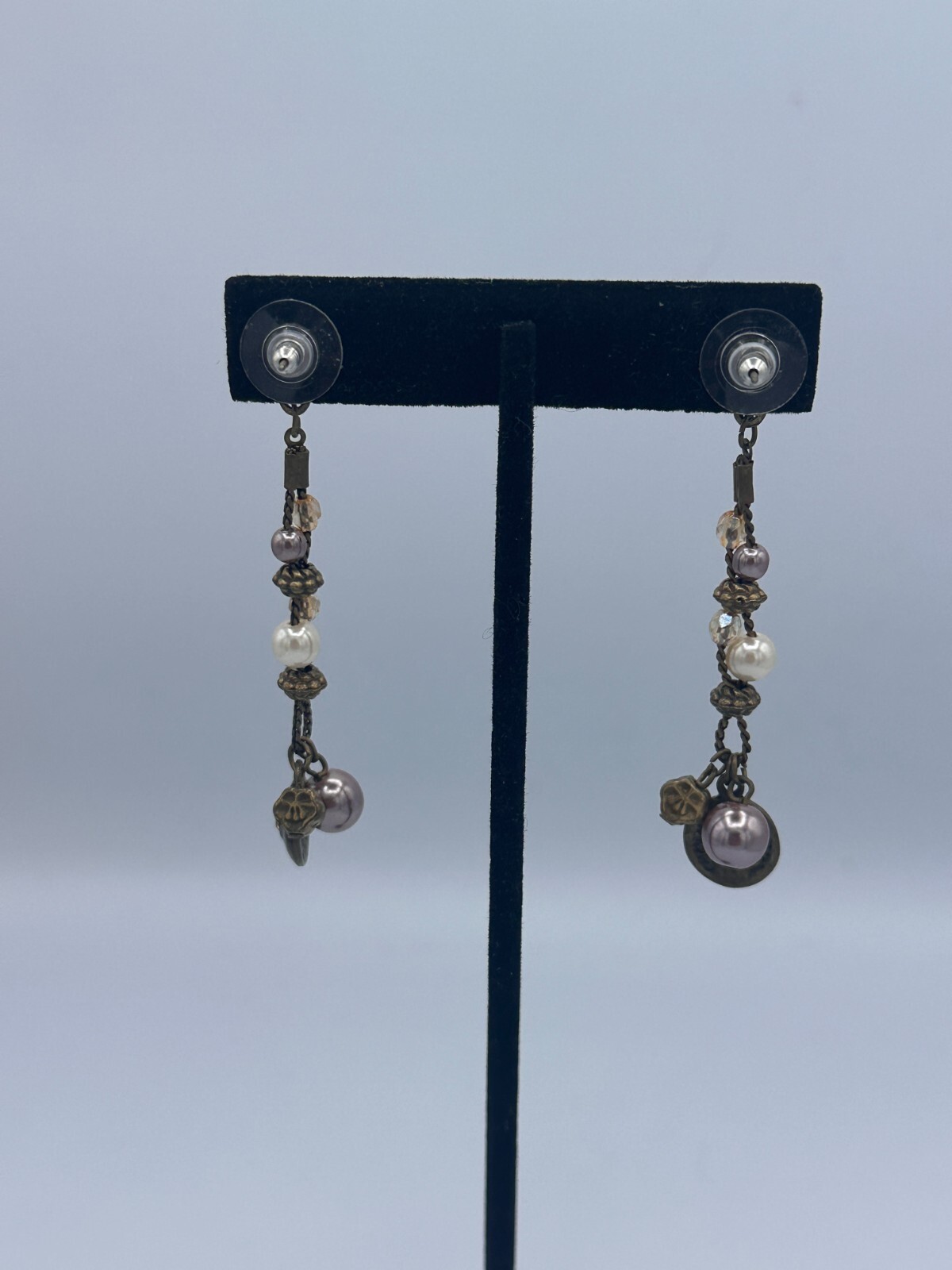 Vintage DANGLING SIMULATED PEARL PLASTIC RESIN Stem EARRINGS