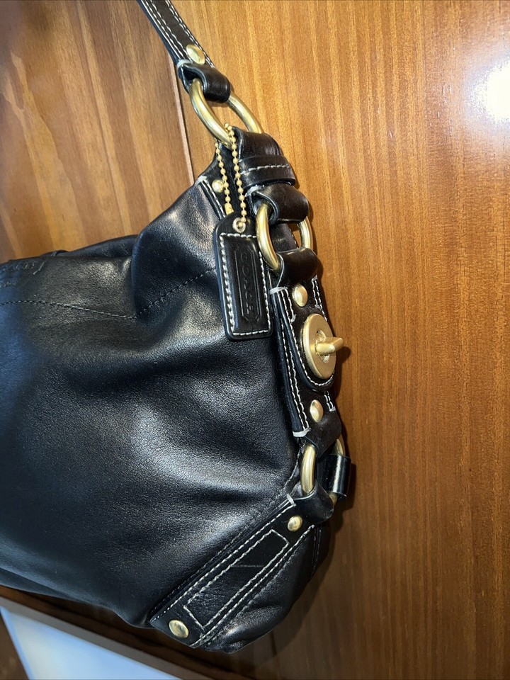 COACH Carly Black Genuine Leather Large Hobo Shoulder Handbag Purse eBay