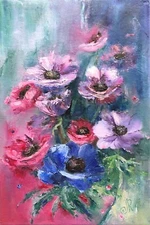Original Oil Painting Flowers Painting on Canvas Anemones