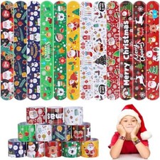 Christmas Slap Bracelets for Kids - 36 PCS Bulk Xmas Snap Bracelets Christmas