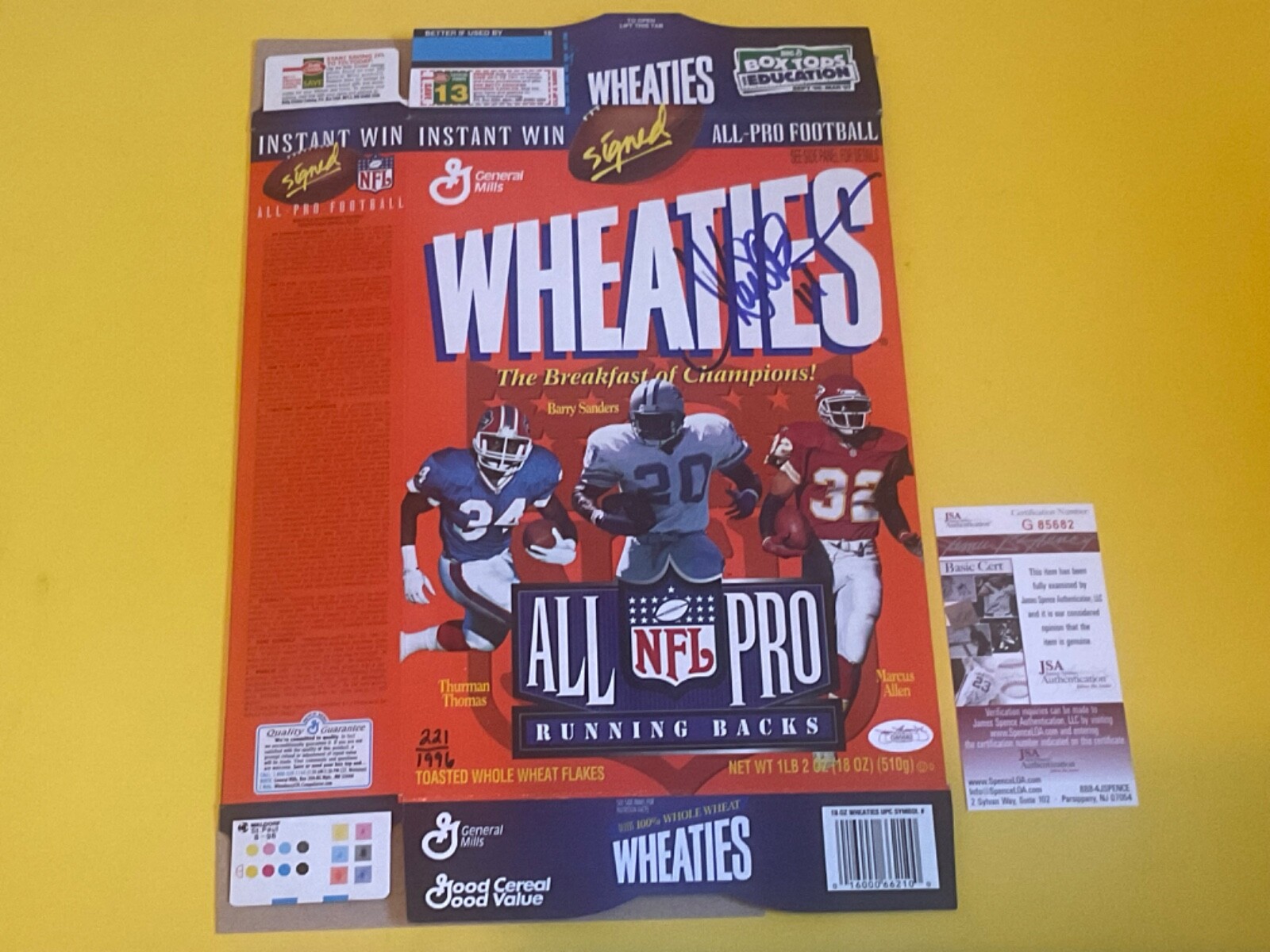 Marcus Allen Autographed Signed Kansas City Chiefs WHEATIES ALL PRO RUNNING BACKS JSA 