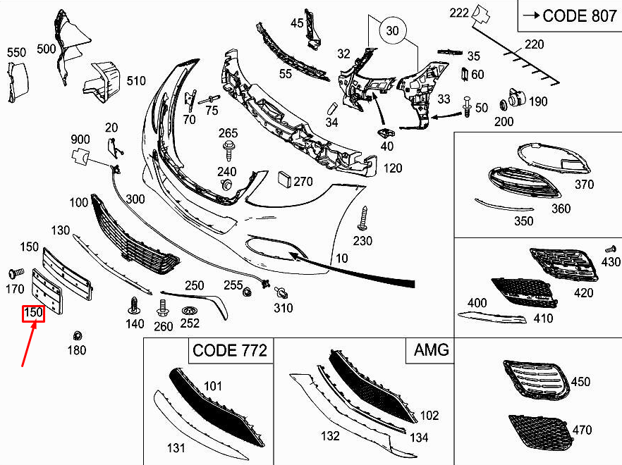MERCEDES-BENZ S W222 Nummernschildhalter für die vordere Stoßstange A2228806200