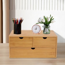 Bamboo Desk Organizer -Tabletop Mini Bamboo Desk Drawer Storage Box w/ 3 Drawers