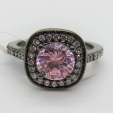 10kt "Black" gold plated Tourmaline Pink crystal round halo ring size 6L as show