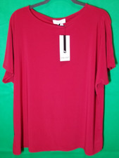 Nine West Women Plus Size 1X Red Short Sleeve Dress Blouse Office work NWT