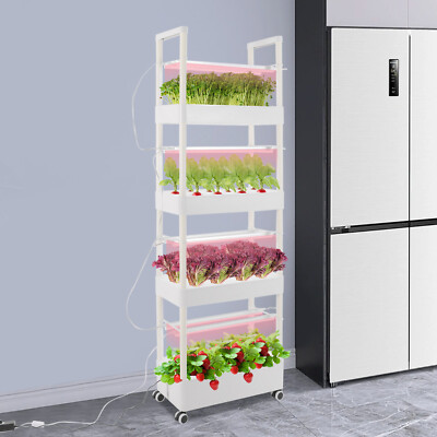 4 Tiers Hydroponic System Growing Tower With Lights 56 Pods Vertical Planter Kit