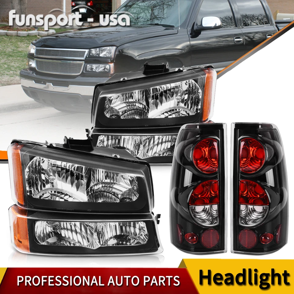 Headlights + Tail Brake Lights Set For 2003-2006 Chevy Silverado 1500 2500 3500