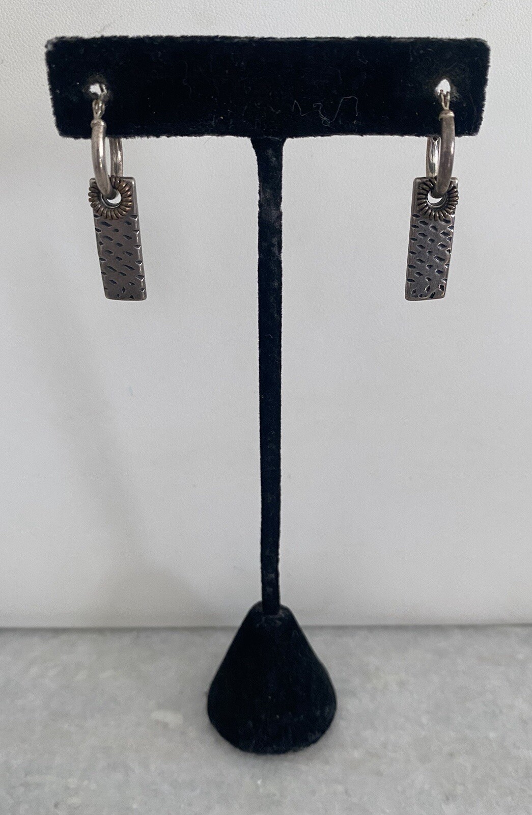 Sterling Silver 925 Hoops Rectangular Dangling Ba… - image 2