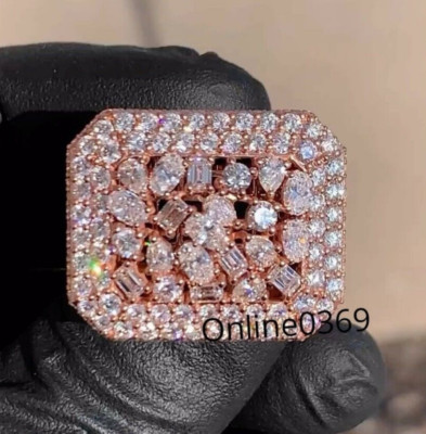 Multi Shape Cubic Zirconia Men's Unique Engagement Ring Rose Gold Plated Silver