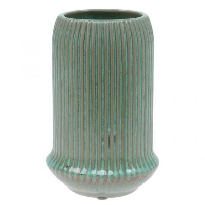 Keramik Vase mit Rillen, Keramikvase Hellgrün Ø13cm H20cm Tischdeko Design