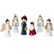 Christmas Wooden Figures Nativity Scene w Angels Tree Decorations Wood Ornaments