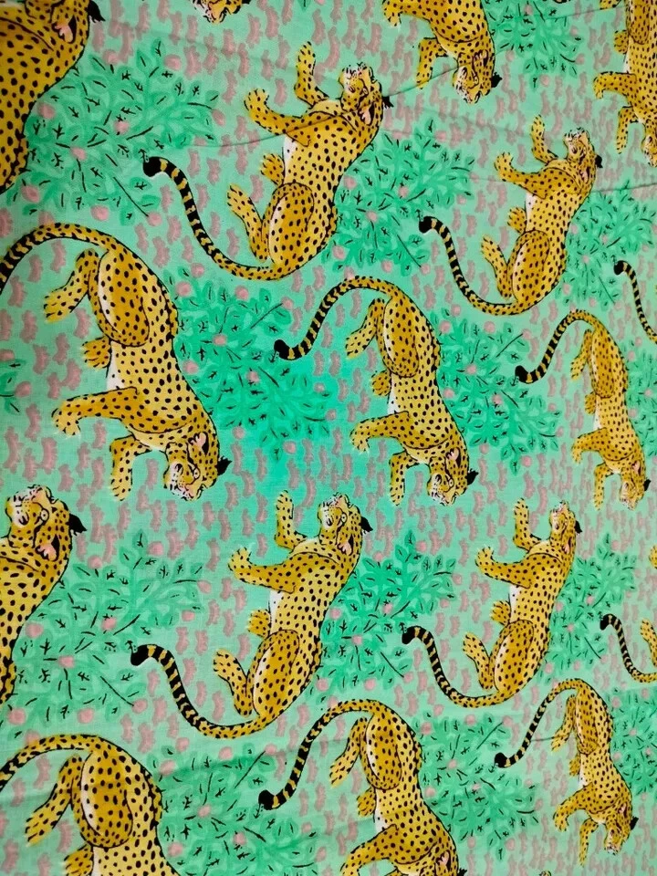 25 Yards Fabric Indian Green Tiger Hand Printed Cotton Fabric Sewing Fabrics - Image 4 of 4