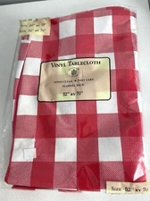 Vtg Sultan’s Linens Vinyl Table Cloth Flannel Back 52x70 Red & White Check NIP