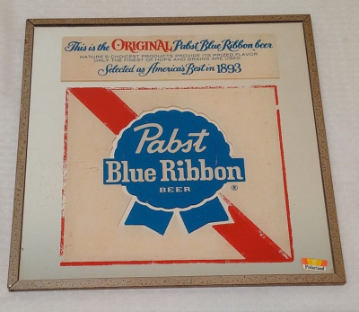 Vintage Beer Advertising Sign Display Mirror PABST Blue Ribbon