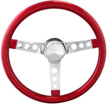 Grant 8465 Steering Wheel - 15 In - 3 Chrome Spokes With Red Metal Flake Grip