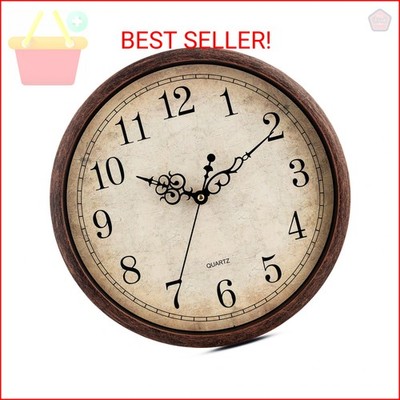 Bernhard Products Vintage Brown Wall Clock Silent Non Ticking 12 Inch Quality Qu