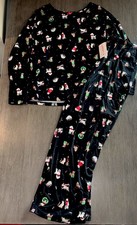 New Joyspun 2 Piece Pajama Set Size L 2X Black Christmas Dogs Long Sleeve