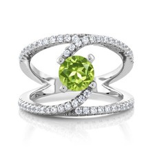 1.43 Ct Round Green Peridot 925 Sterling Silver Swirl Ring
