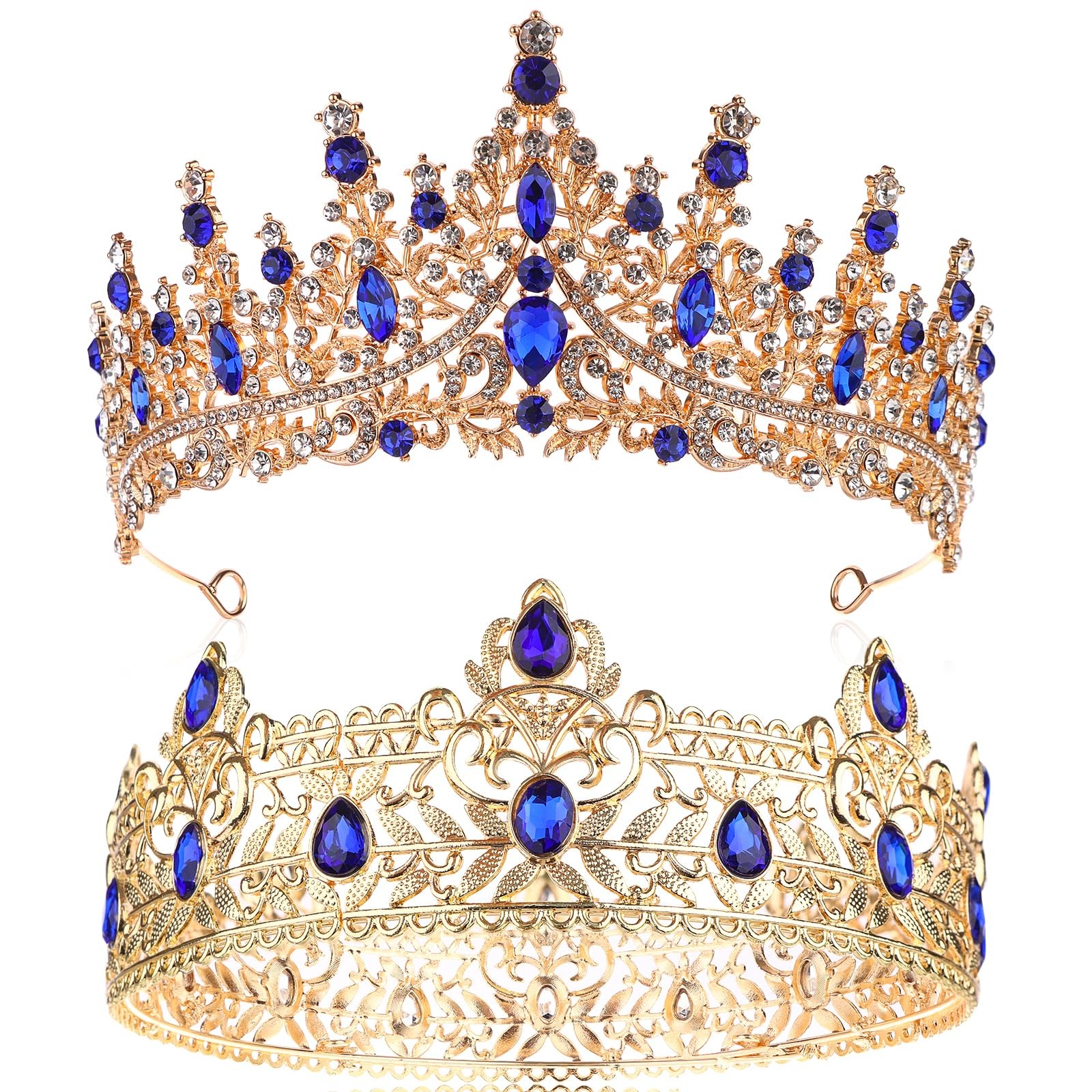 2 Pcs King and Queen Crowns Set for Men Royal gold black
