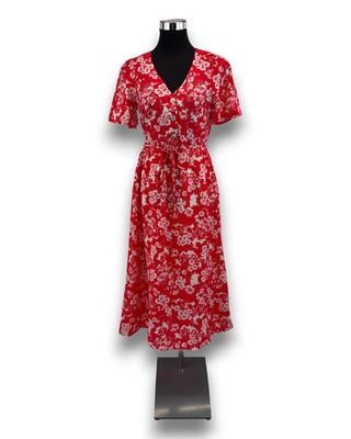 & Other Stories Damen Midikleid Volantärmel Rot Weiß Blumen Gr. 36 Kleid Sommer
