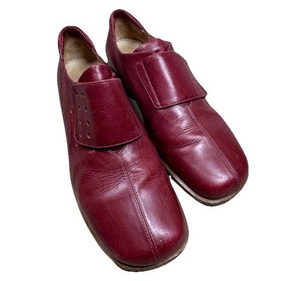 Vabene Womens Monk Strap Loafers 40 Red Leather Square Toe Italy Dark Academia