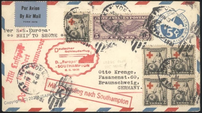 USA 1935 Europa Schleuderflug Catapult K66 Cover Airmail Red Cross 116168