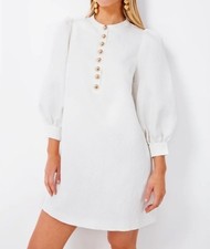 Pomander Place Tuckernuck Women's White Jacquard Samantha Gold Button Mini Dress