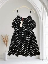Womens  Black Ikat Tribal Dot Mini Sundress Size Medium Summer Boho Chic NWT $50
