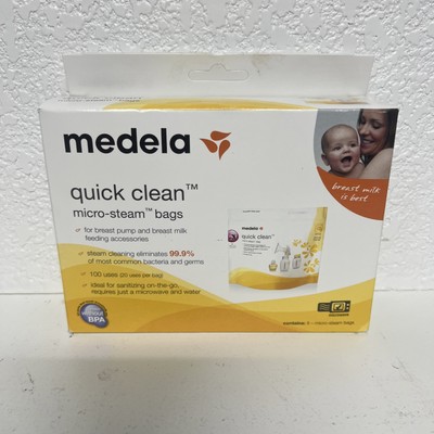 Medela Quick Clean Micro-Steam Bags - 5 Bags NEW - 100 Uses - 20 Per Bag