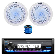 JVC KD-X38MBS Marine BT Receiver, 2x 5.25" 180W LED Speakers White w/ Wire