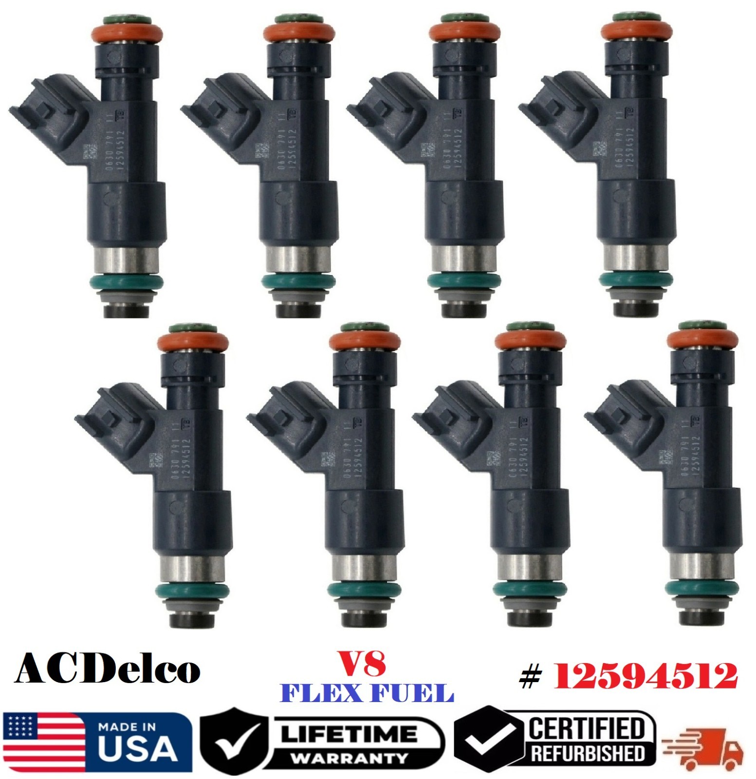 ✅OEM ACDelco 8X Fuel Injectors 07-09 CHEVY Avalanche 5.3L V8 FLEX FUEL #12594512