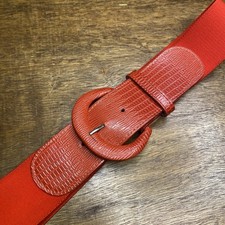 Vintage 80s Belt Red Elastic Stretch Wide Faux Snakeskin Large