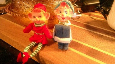 2-1950-60's Knee hugger posable  Pixie Elves Good Condition Japan
