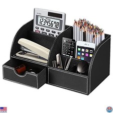 Stylish PU Leather Desk Organizer - Multi-Functional Caddy with 6 Compartments
