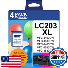 LC203 XL Ink Cartridges 4-Pack (BK/C/M/Y) High Yield for Brother MFC Printers